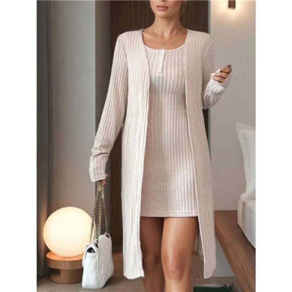 Ribbed Knit Tank Dress and Cardigan Set - Picture 4 of 7